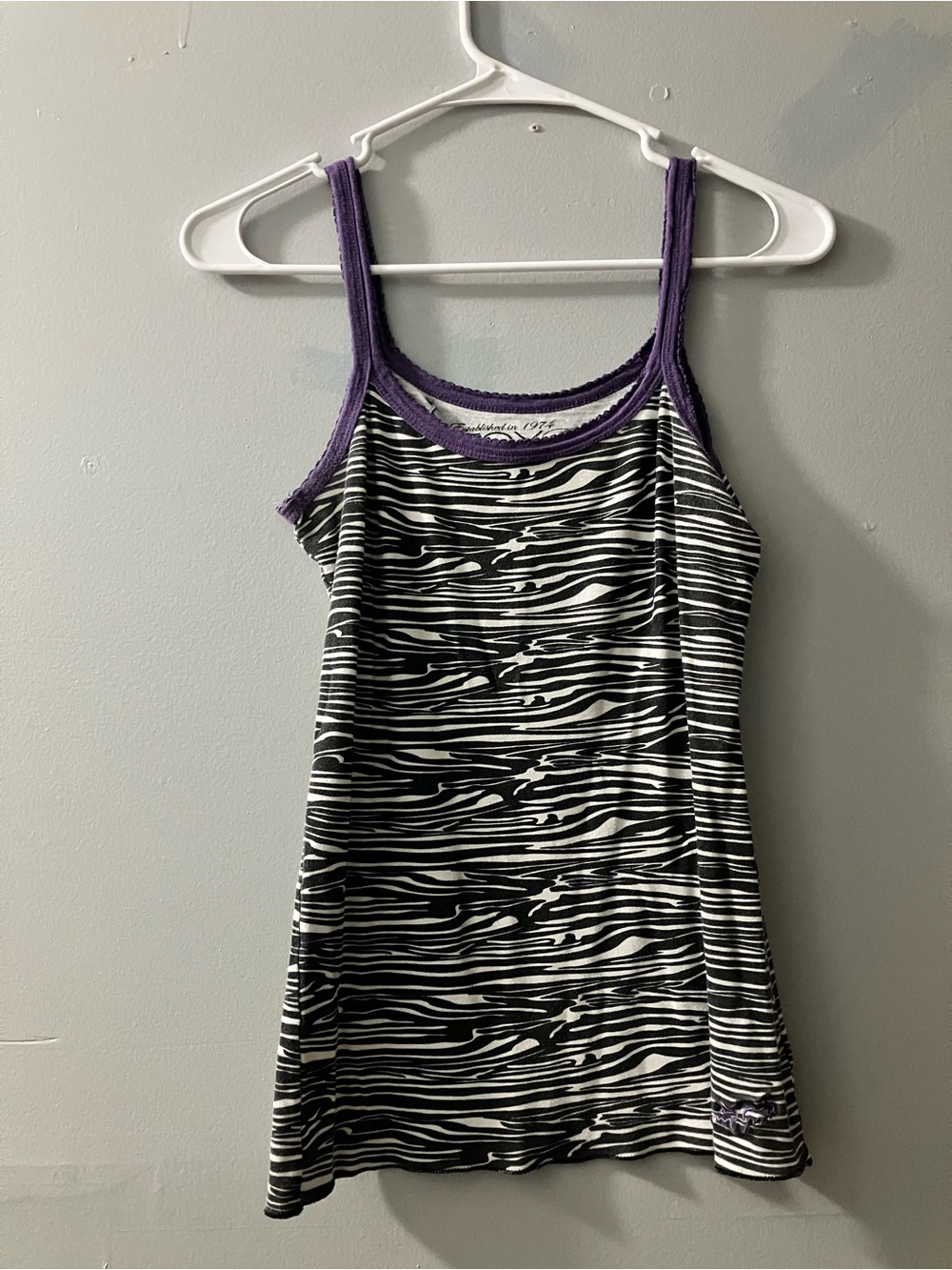 Fox Black & White Zebra Print Tank with Purple Trim